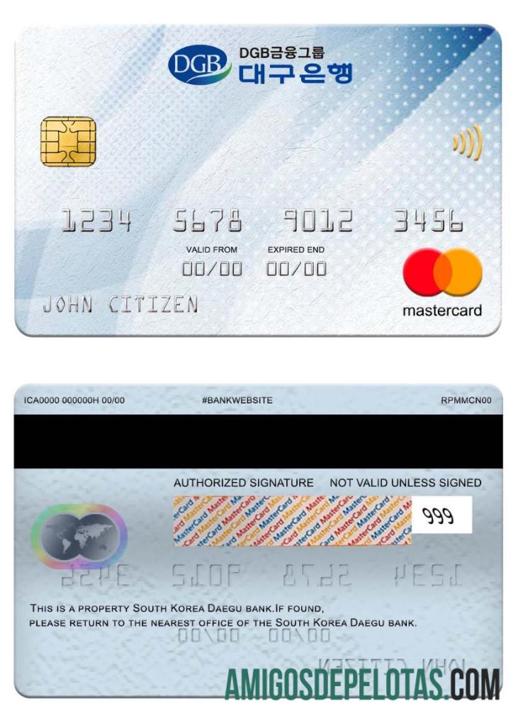 Coreia do Sul Daegu Bank Mastercard exemplo